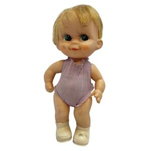 Vintage 1970s Mattel Baby Go Bye Bye Doll Blonde Hair Green Eyes‎ Freckles Toy